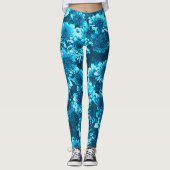 グラフィックモダンダリアの花、インディゴブルー レギンス (正面)