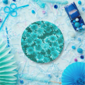 グラフィックモダンダリアパターン、ティール（緑がかった色）、アクア ペーパープレート (パーティー)