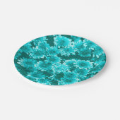 グラフィックモダンダリアパターン、ティール（緑がかった色）、アクア ペーパープレート (アングル)