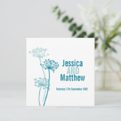 グラフィックモダンフラワースクエアティール(緑がかった色)結婚式の招待 招待状 (スタンド正面)