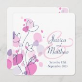 グラフィックモダンフラワー花びらスクエア結婚式の招待 招待状 (正面/裏面)