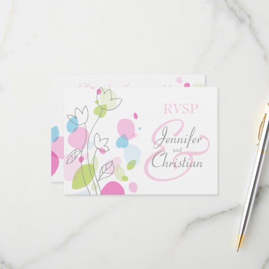 グラフィックモダンフラワー花びらフォーマルウェディングRSVP 出欠カード (正面/裏面インサイチュ)