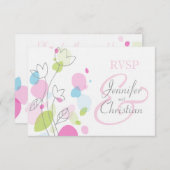 グラフィックモダンフラワー花びらフォーマルウェディングRSVP 出欠カード (正面/裏面)