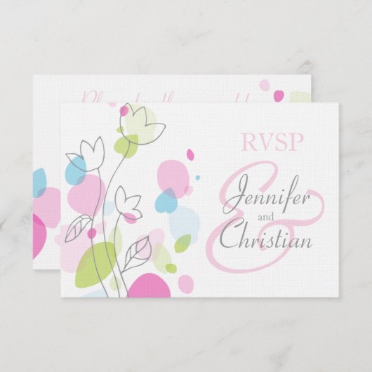 グラフィックモダンフラワー花びらフォーマルウェディングRSVP 出欠カード (正面/裏面)