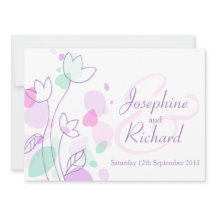 グラフィックモダンフラワー花びら紫の結婚式の招待