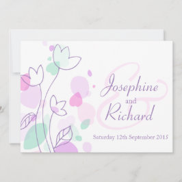 グラフィックモダンフラワー花びら紫の結婚式の招待 招待状