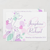 グラフィックモダンフラワー花びら紫の結婚式の招待 招待状 (正面/裏面)