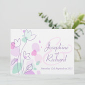 グラフィックモダンフラワー花びら紫の結婚式の招待 招待状 (スタンド正面)