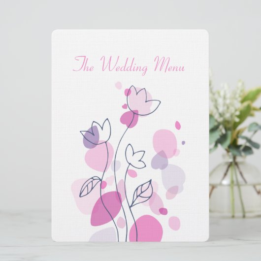 グラフィックモダンフラワー花びら結婚のディナーメニュー メニュー (スタンド正面)