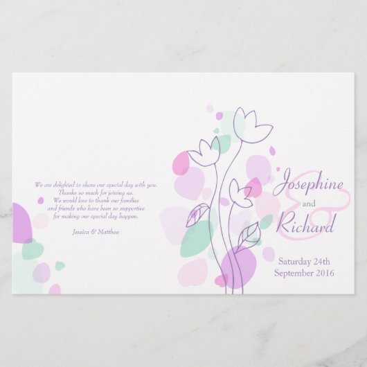 グラフィックモダンフラワー花びら結婚式 プログラム (正面)