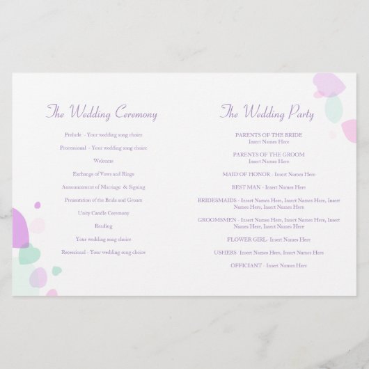 グラフィックモダンフラワー花びら結婚式 プログラム (裏面)