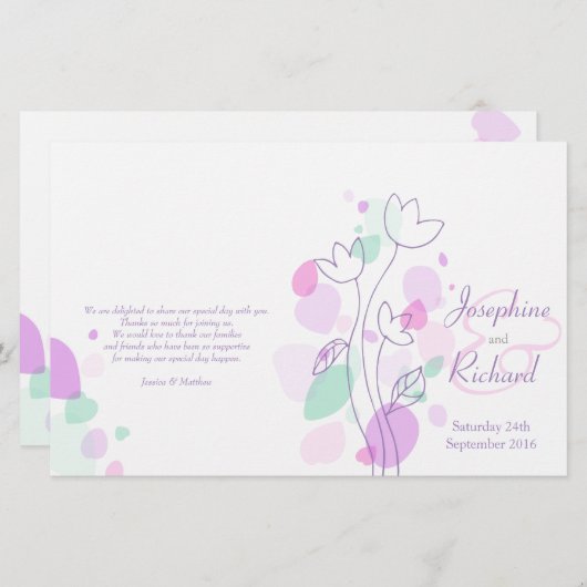 グラフィックモダンフラワー花びら結婚式 プログラム (正面/裏面)