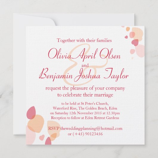 グラフィックモダンフラワー花びら赤い結婚式の招待 招待状 (裏面)