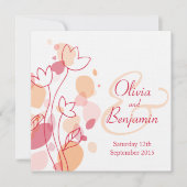 グラフィックモダンフラワー花びら赤い結婚式の招待 招待状 (正面)