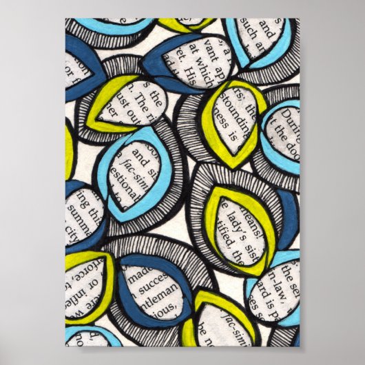 グラフィックモダンリーフ混合メディアイラストレーションプリント ポスター (正面)