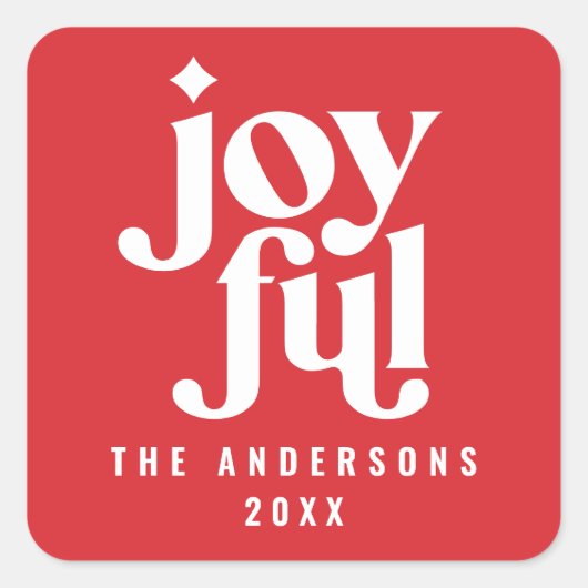 グラフィックモダンレッドタイポグラフィのクリスマス スクエアシール (正面)