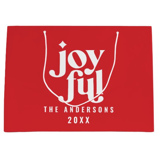 グラフィックモダンレッドタイポグラフィのクリスマス ラージペーパーバッグ (正面)