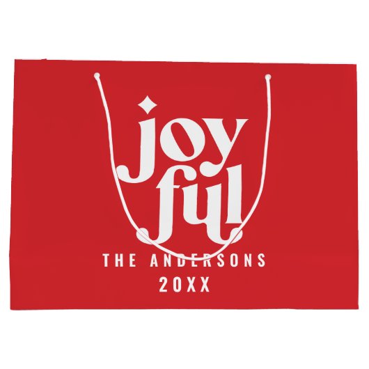 グラフィックモダンレッドタイポグラフィのクリスマス ラージペーパーバッグ (裏面)