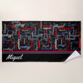 グラフィック名カスタム全体グレーの黒の青の赤 ビーチタオル (正面)