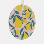 グラフィック図解入りの、写真付きのレモン：ピンクシームレスパターン ガラスオーナメント (正面右)