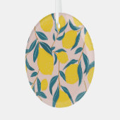 グラフィック図解入りの、写真付きのレモン：ピンクシームレスパターン ガラスオーナメント (正面左)