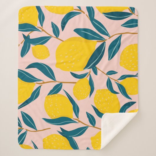 グラフィック図解入りの、写真付きのレモン：ピンクシームレスパターン シェルパブランケット (正面)