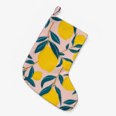 グラフィック図解入りの、写真付きのレモン：ピンクシームレスパターン スモールクリスマスストッキング (正面 (吊り時))