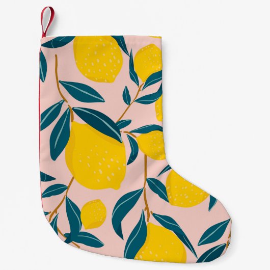 グラフィック図解入りの、写真付きのレモン：ピンクシームレスパターン スモールクリスマスストッキング (正面)