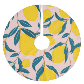 グラフィック図解入りの、写真付きのレモン：ピンクシームレスパターン ブラッシュドポリエステルツリースカート