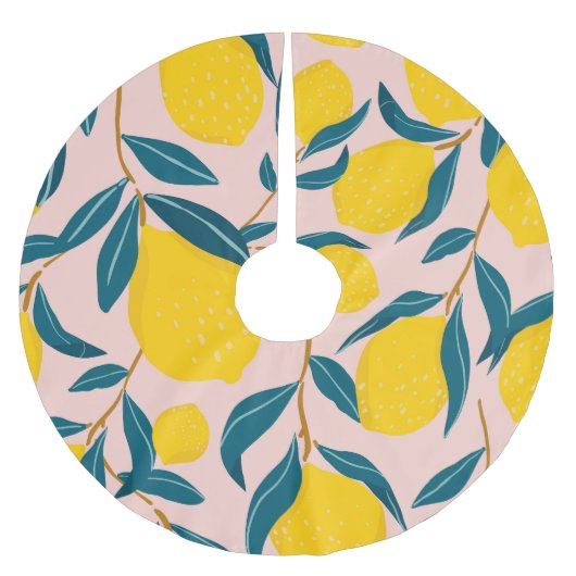 グラフィック図解入りの、写真付きのレモン：ピンクシームレスパターン ブラッシュドポリエステルツリースカート (正面)