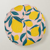 グラフィック図解入りの、写真付きのレモン：ピンクシームレスパターン ラウンドクッション (裏面)