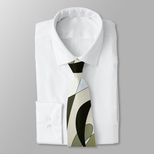 グラフィック抽象芸術タイオリーブグリーンブラックベージュライン ネクタイ (タイ)