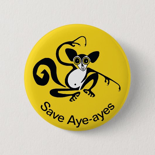 グラフィック救AYE-AYES – 霊長類 – 野生生物 – 黄色 缶バッジ (正面)