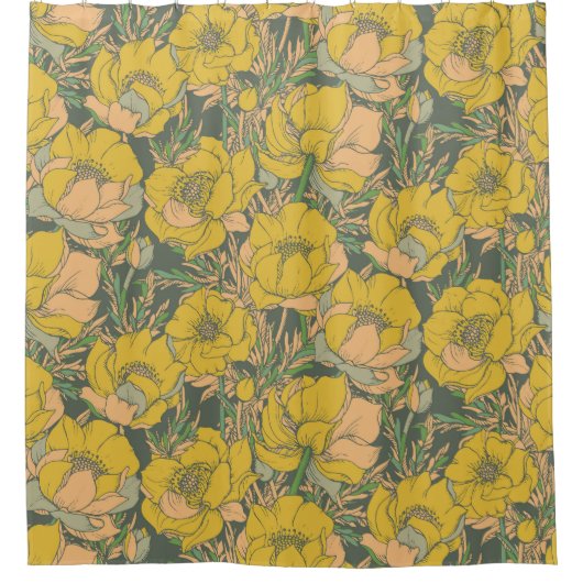 グラフィック春トロリウス花 シャワーカーテン (正面)