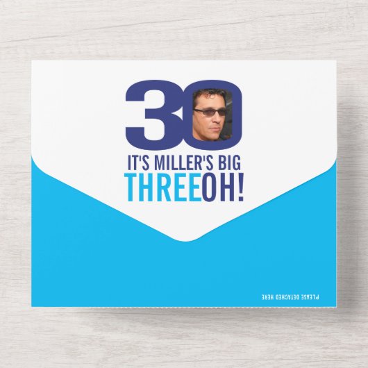 グラフィック海軍スカイブルー30th誕生日パーティー写真アル オールインワン招待状 (裏面)