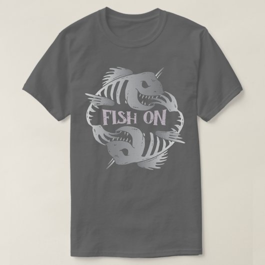 グラフィック熱狂するのスケルトン魚 Tシャツ (デザイン正面)