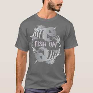グラフィック熱狂するのスケルトン魚  Tシャツ