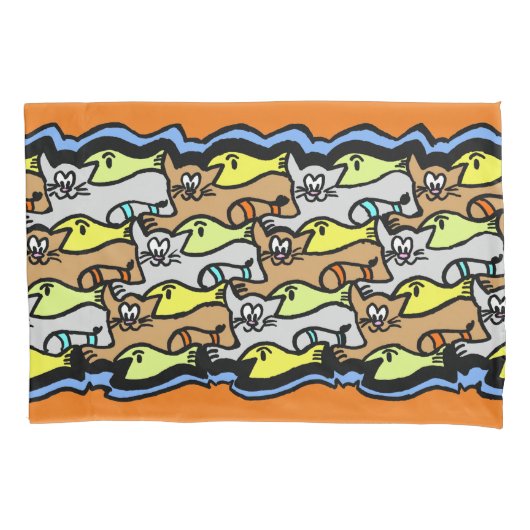 グラフィック猫と魚の漫画の枕ケース 枕カバー (正面)