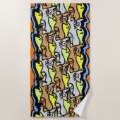 グラフィック猫と魚の漫画ビーチタオル ビーチタオル (正面)