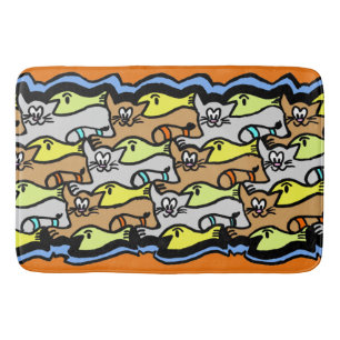 グラフィック猫と魚の風刺風呂マット バスマット