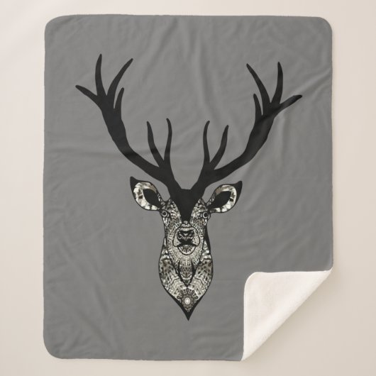 グラフィック男らしアートスタッグ鹿の動物の野生動物 シェルパブランケット (正面)