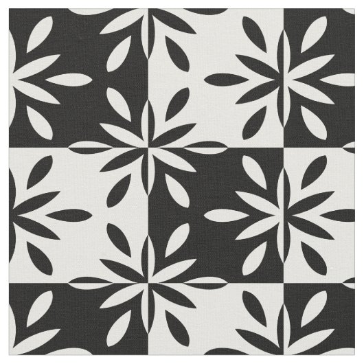 グラフィック白黒の幾何学的な花パターン ファブリック (クローズアップ)