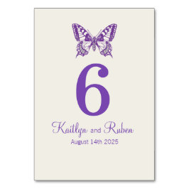 グラフィック結婚・蝶の名前の日付パープル テーブルナンバー