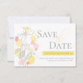 グラフィック花の花びら黄色いグレー日付保存 案内状 (正面)