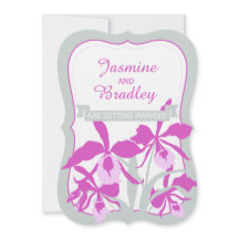 グラフィック蘭の紫の緑の灰色の結婚式の招待