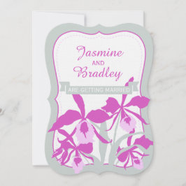 グラフィック蘭の紫の緑の灰色の結婚式の招待 招待状