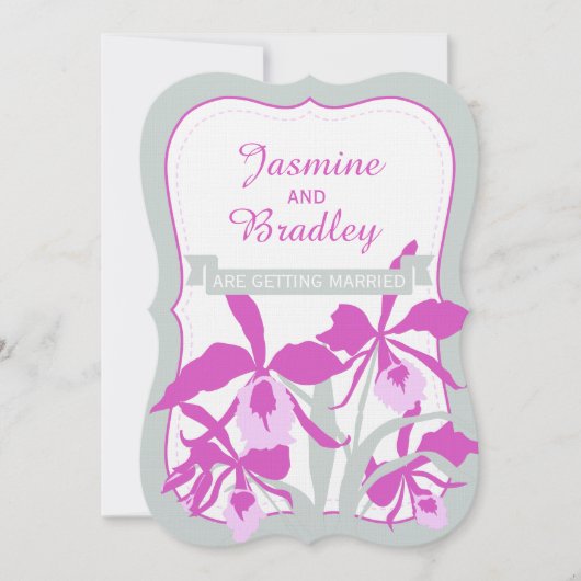 グラフィック蘭の紫の緑の灰色の結婚式の招待 招待状 (正面)