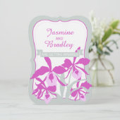 グラフィック蘭の紫の緑の灰色の結婚式の招待 招待状 (スタンド正面)