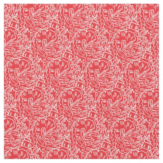 グラフィック赤カーネーションの花アートパターン ファブリック (クローズアップ)