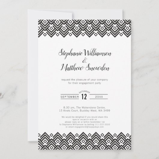 グラフィック黒の幾何学的な写真婚約パーティ 招待状 (裏面)
